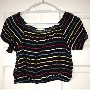 LA HEARTS medium off the shoulder striped crop top